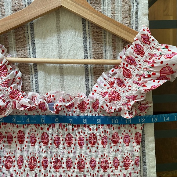 Hill House Home Pink White Ellie Nap Mermaid Shell Cherry Print Midi Dress XS - Picture 9 of 16